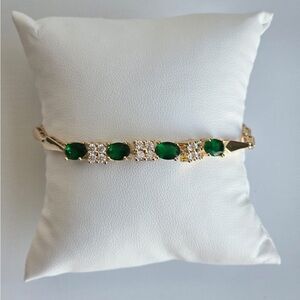 Gold-Plated Green Cubic Zirconia Bracelet.